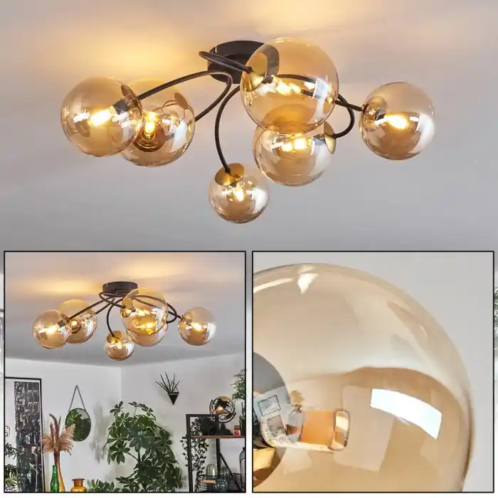 Rechtstreeks Van De Fabrikant Chehalis Plafondlamp - Glas Goud, Zwart, 6-lichts