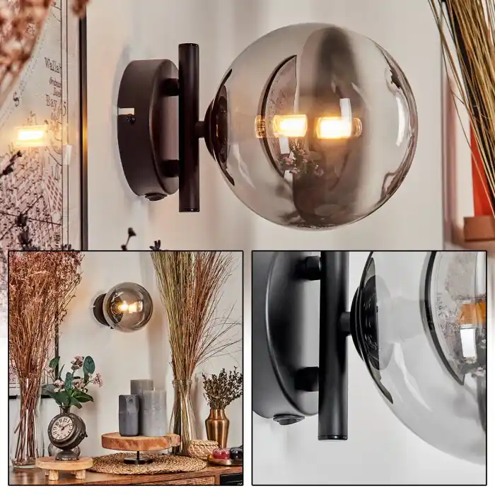 Express Levering Chehalis Muurlamp - Glas Duidelijk, Rookkleurig, 1-licht