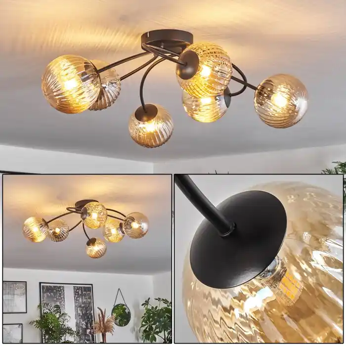 Chehalis Plafondlamp - Glas Amber, 6-lichts Speciale Aanbieding