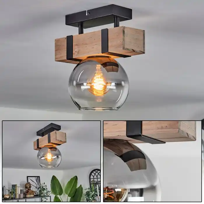 Veilige Betaling Montgomery Plafondlamp - Glas Natuurlijke kleuren, Zwart, 1-licht