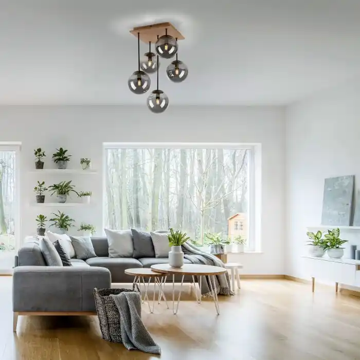 Superprijs Leuchten-Direkt GREEN WIDOW Plafondlamp Natuurlijke kleuren, Zwart, 5-lichts