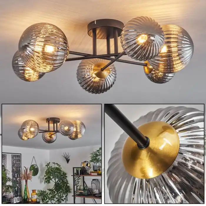 Chehalis Plafondlamp - Glas 10 cm, 12 cm, 15 cm Goud, Zwart, 6-lichts Weekendaanbieding