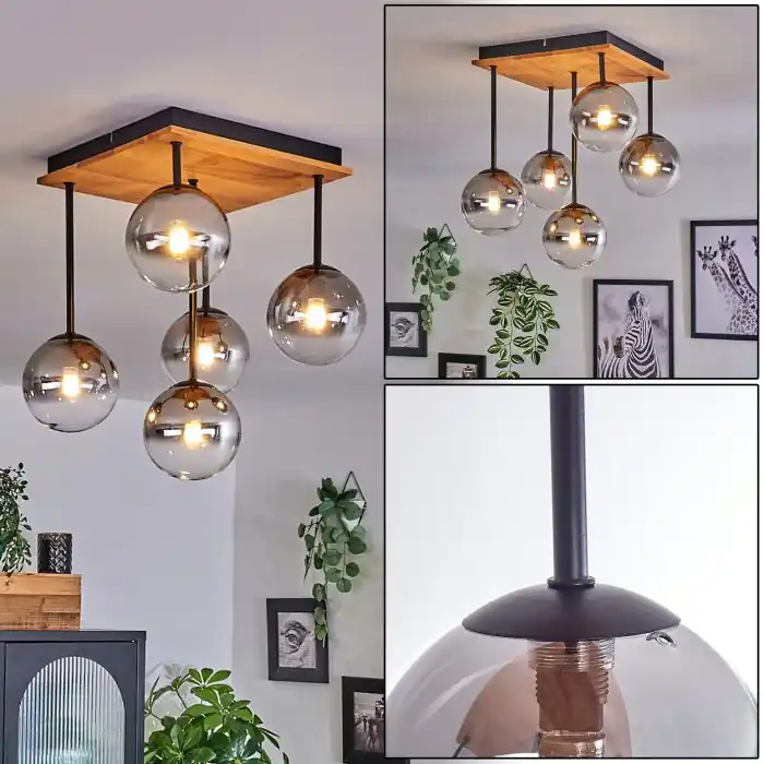 Chehalis Plafondlamp - Glas 12 cm Natuurlijke kleuren, Zwart, 5-lichts Favoriet