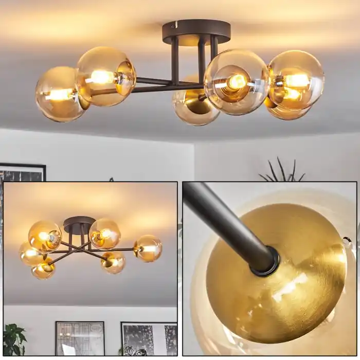 Voordeelprijs Chehalis Plafondlamp - Glas 10 cm Goud, Zwart, 6-lichts