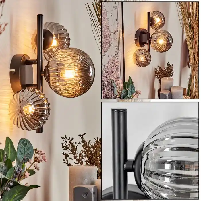 Chehalis Muurlamp - Glas 10, 12 cm Rookkleurig, 3-lichts Betrouwbaar
