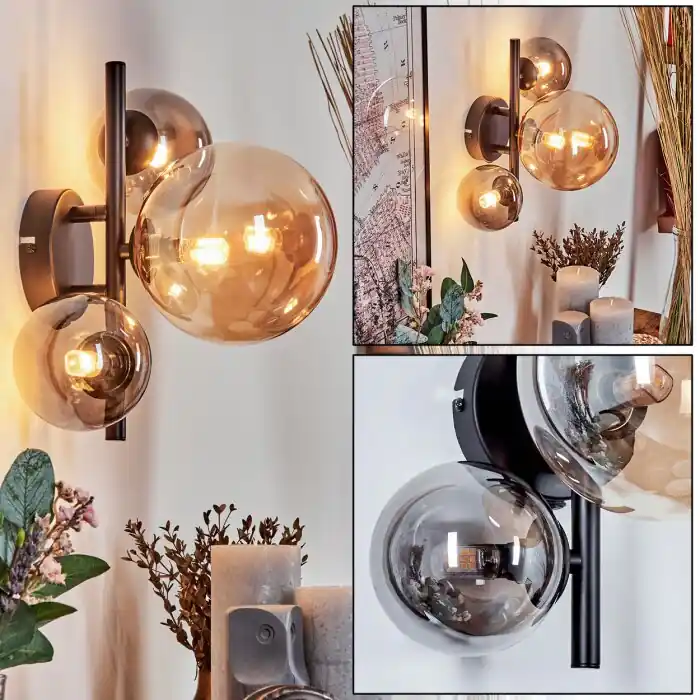 Chehalis Muurlamp - Glas 10, 15 cm Amber, Rookkleurig, 3-lichts Gereduceerde Prijs