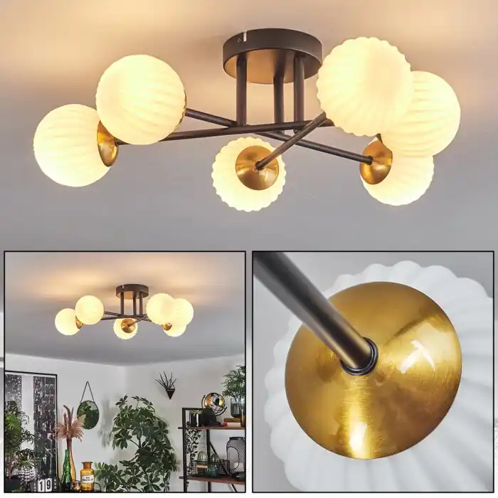 Chehalis Plafondlamp - Glas 10 cm Goud, Zwart, 6-lichts Weekendaanbieding