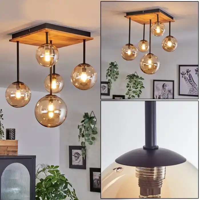 Beperkt Aanbod Chehalis Plafondlamp - Glas 10 cm, 12 cm, 15 cm Natuurlijke kleuren, Zwart, 5-lichts