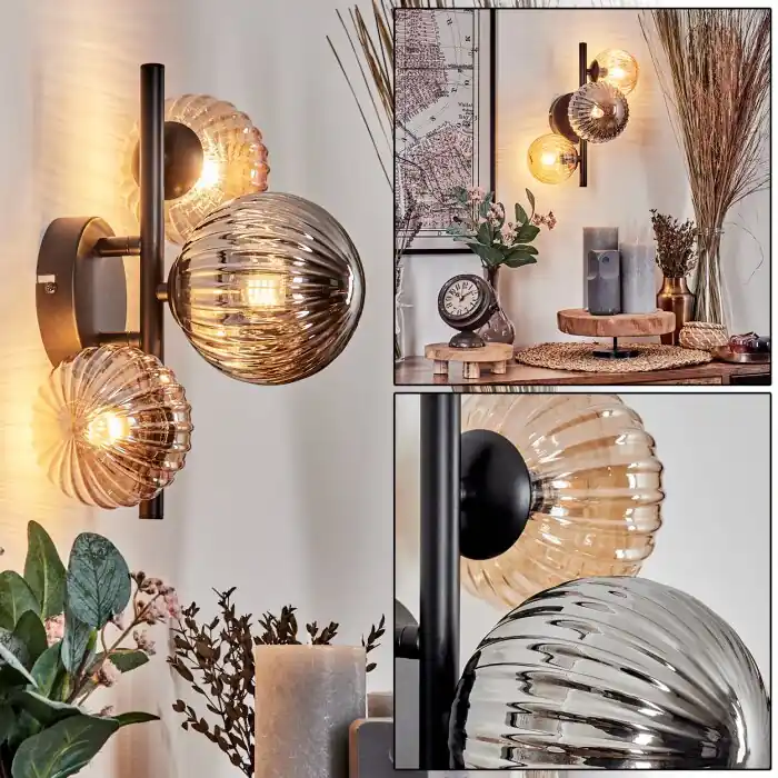 Chehalis Muurlamp - Glas 10 cm, 12 cm Amber, Rookkleurig, 3-lichts Must-Have