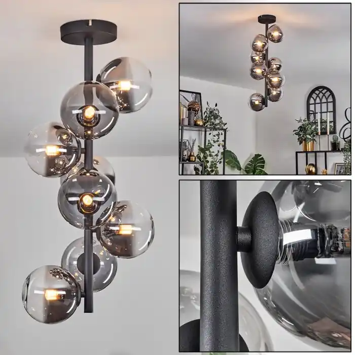 Snelle Levering Chehalis Plafondlamp - Glas 12 cm Duidelijk, Rookkleurig, 8-lichts