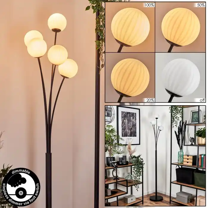 Dagaanbieding Bernado Staande lamp - Glas 10 cm Wit, 5-lichts