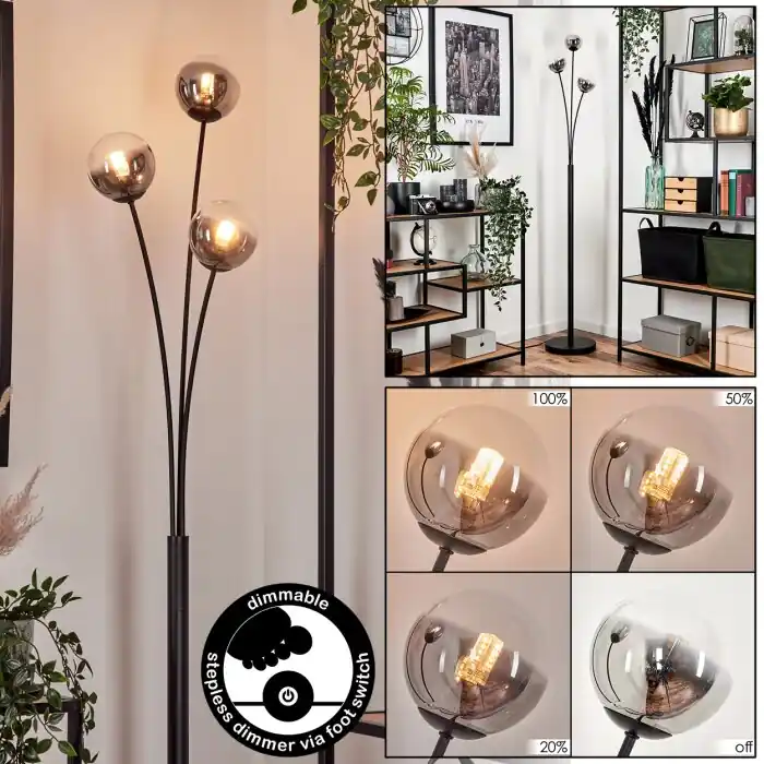 Bernado Staande lamp - Glas 10 cm Duidelijk, Rookkleurig, 3-lichts Flitsaanbieding