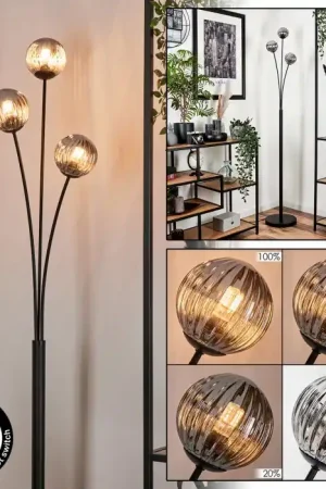 Aanbieding Bernado Staande lamp - Glas 10 cm Rookkleurig, 3-lichts