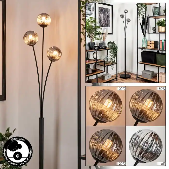 Aanbieding Bernado Staande lamp - Glas 10 cm Rookkleurig, 3-lichts