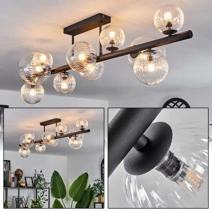 Gratis Retour Chehalis Plafondlamp - Glas 10 cm, 12 cm, 15 cm Duidelijk, 10-lichts