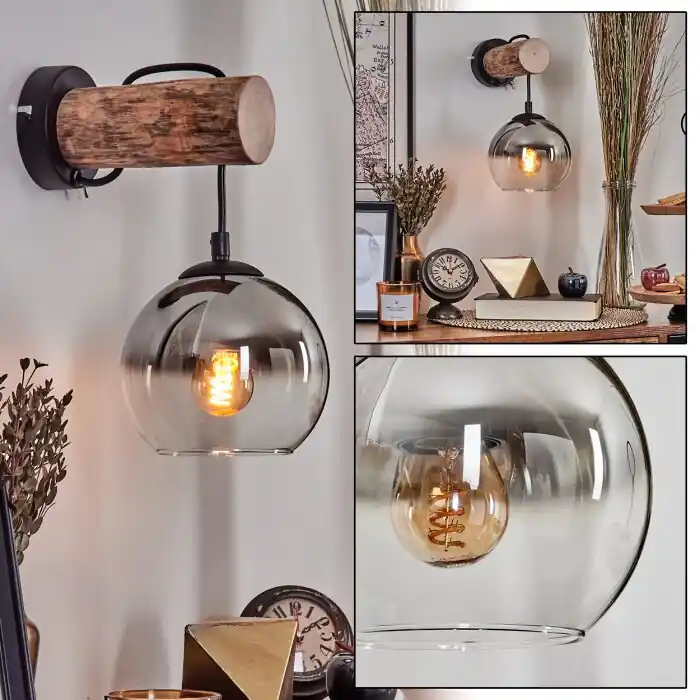 Express Levering Koyoto Muurlamp - Glas 15 cm Natuurlijke kleuren, Zwart, 1-licht