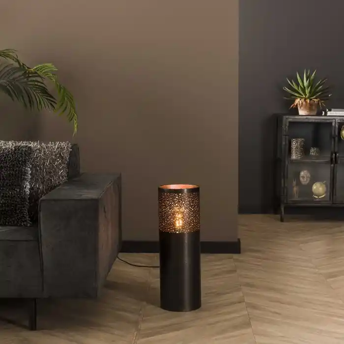 Goedkoop Cylinder Staande lamp Nikkel mat, Zwart, 1-licht