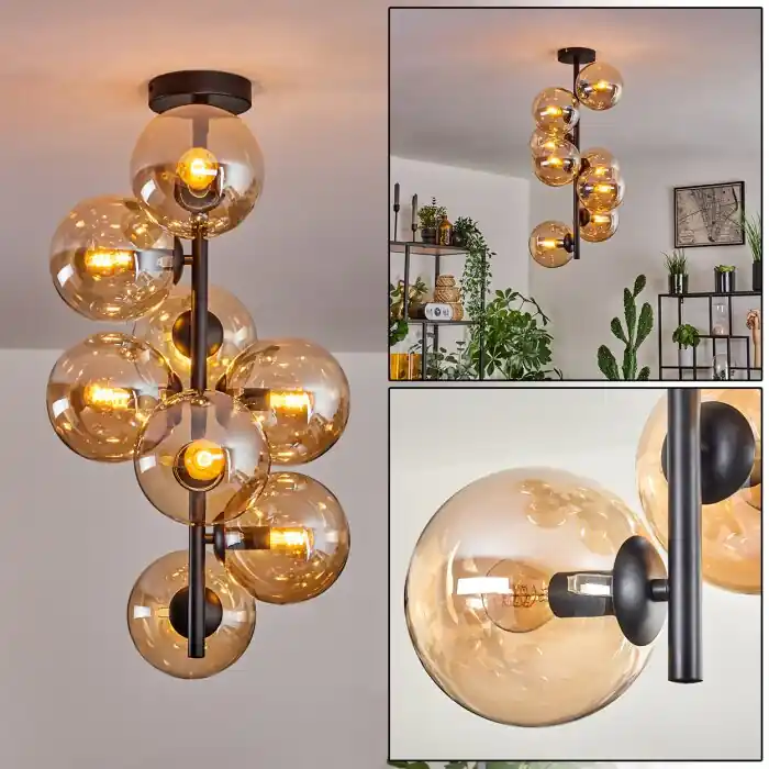 Gastor Plafondlamp - Glas 15 cm Amber, 8-lichts Koopje