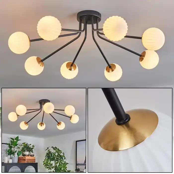 Chehalis Plafondlamp - Glas 10 cm Goud, Zwart, 8-lichts Betaalbaar