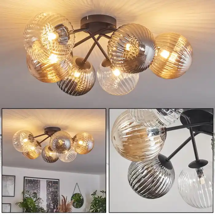 Chehalis Plafondlamp - Glas 10 cm, 12 cm, 15 cm Amber, Duidelijk, Rookkleurig, 6-lichts Speciale Aanbieding