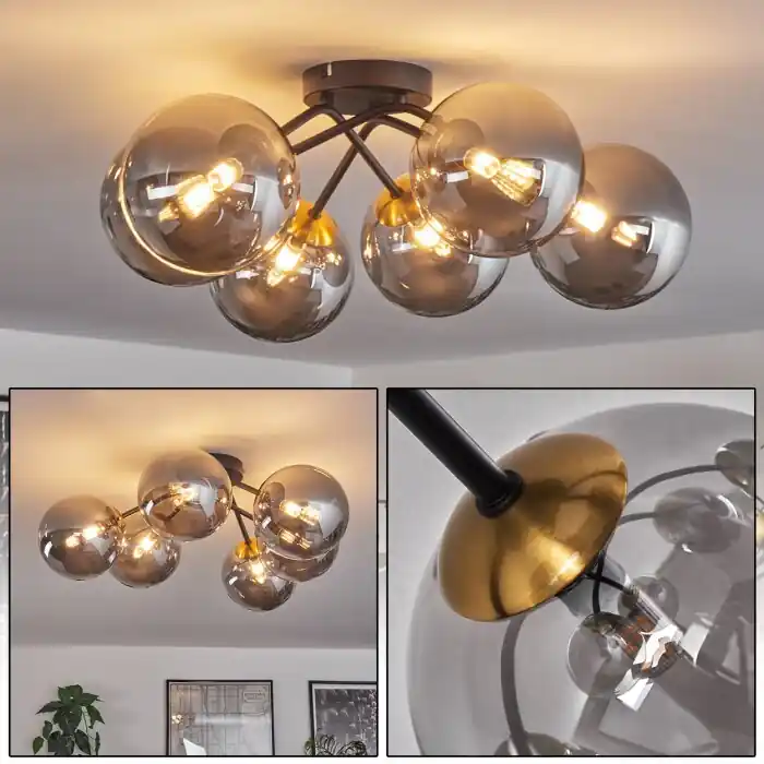 Chehalis Plafondlamp - Glas 15 cm Goud, Zwart, 6-lichts Laatste Versie