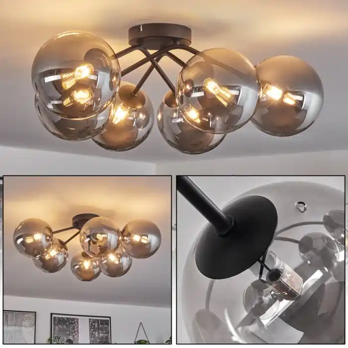 Betaalbaar Chehalis Plafondlamp - Glas 15 cm Rookkleurig, 6-lichts