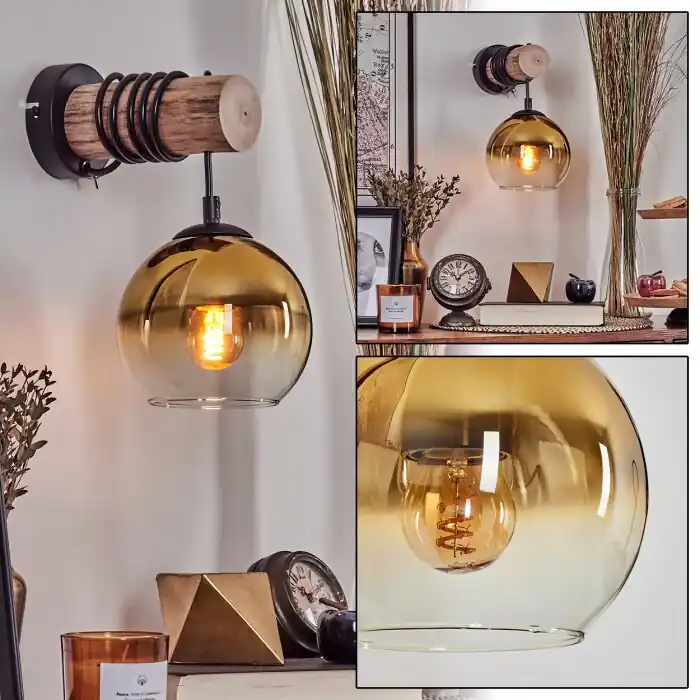 Merkproduct Koyoto Muurlamp - Glas 15 cm Natuurlijke kleuren, Zwart, 1-licht