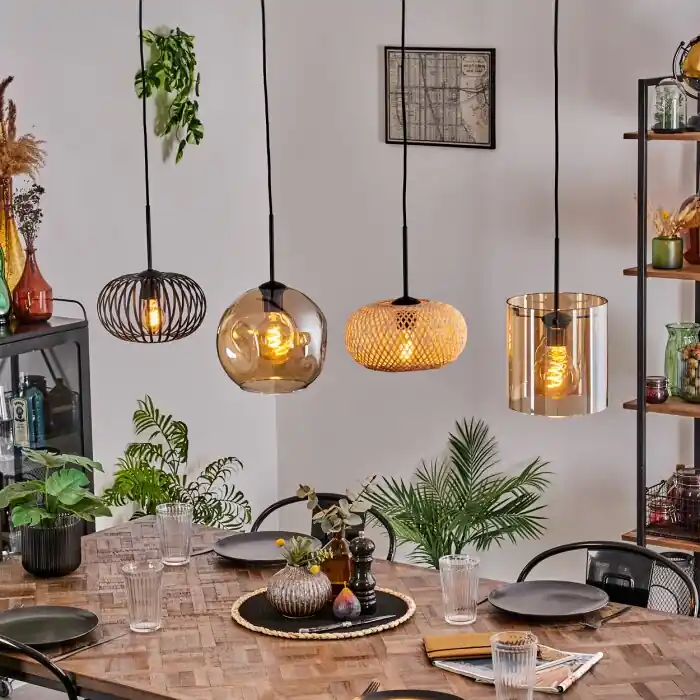 Ripoll Hanger - Glas 25 cm, 20cm Amber, Natuurlijke kleuren, Zwart, 4-lichts Direct Verzonden