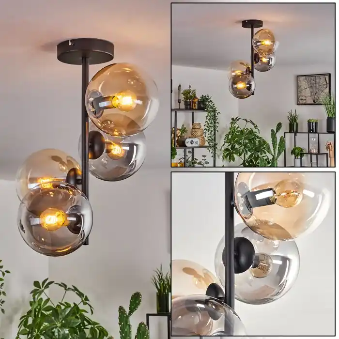 Aanbieding Gastor Plafondlamp - Glas 15 cm Amber, Duidelijk, Rookkleurig, 4-lichts