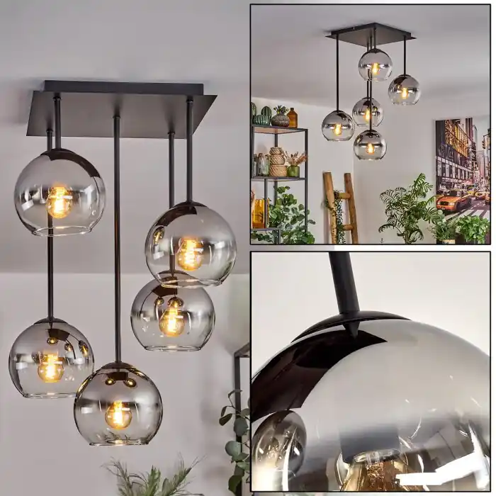Koyoto Plafondlamp - Glas 15 cm Chroom, Duidelijk, 5-lichts Bestseller