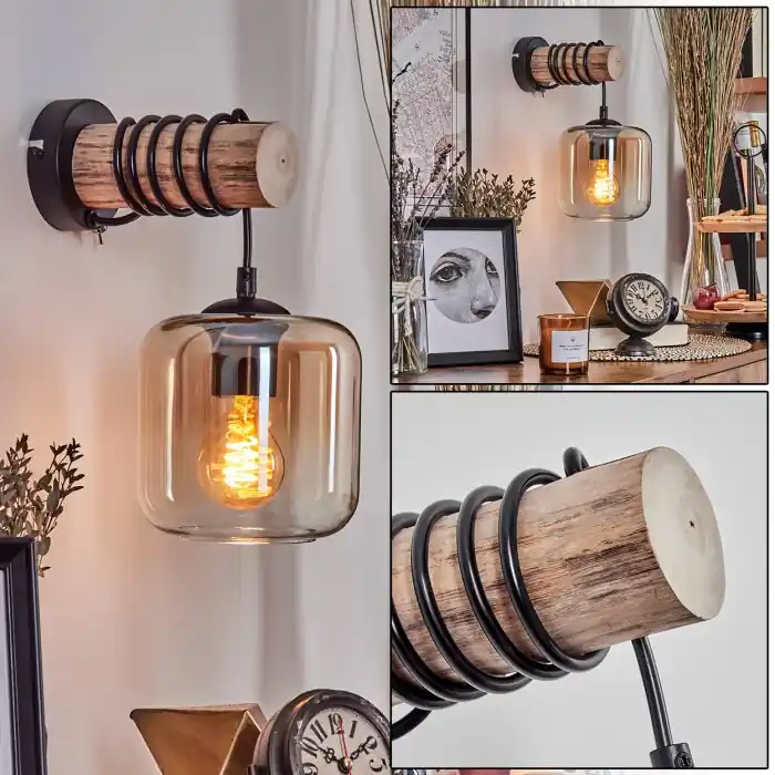 Hete Deal Lauden Muurlamp - Glas 15 cm Natuurlijke kleuren, Zwart, 1-licht