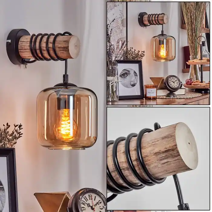 Lauden Muurlamp - Glas 15 cm Natuurlijke kleuren, Zwart, 1-licht Superprijs