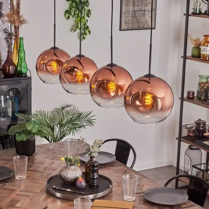 Voordeelprijs Ripoll Hanger - Glas 25 cm Duidelijk, Koperkleurig, 4-lichts