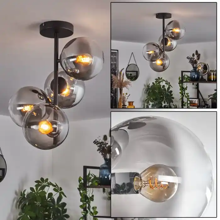 Actieprijs Gastor Plafondlamp - Glas 15 cm Duidelijk, Rookkleurig, 4-lichts