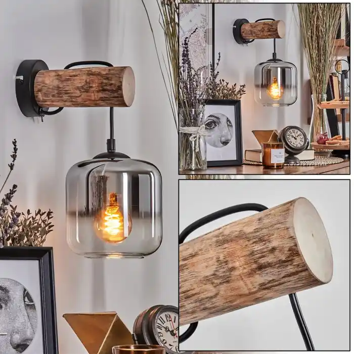 Exclusieve Aanbieding Lauden Muurlamp - Glas 15 cm Natuurlijke kleuren, Zwart, 1-licht