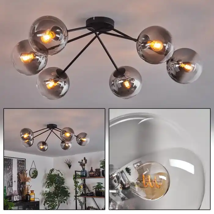 Gastor Plafondlamp - Glas 15 cm Duidelijk, Rookkleurig, 6-lichts Koopje