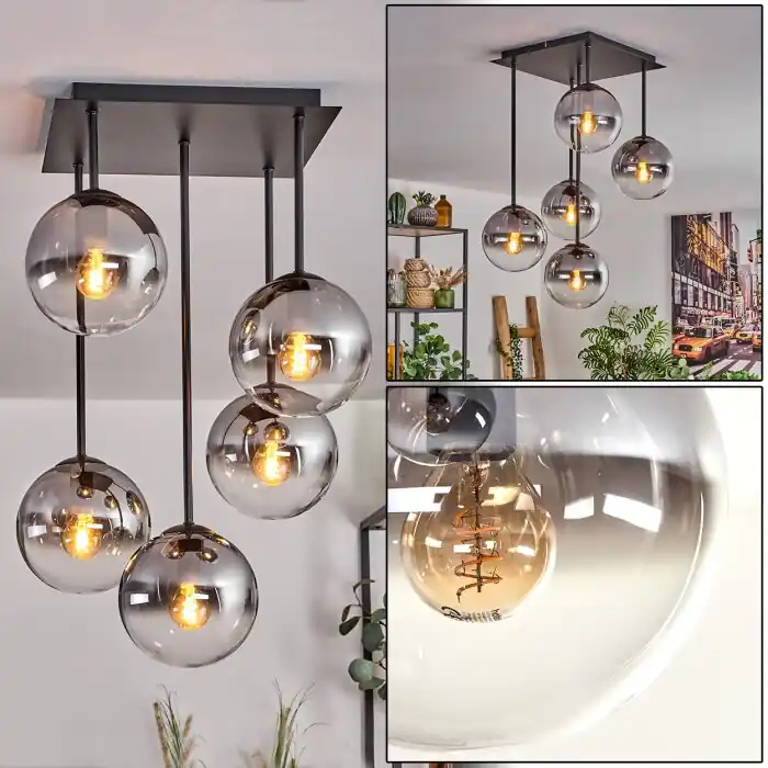 Gastor Plafondlamp - Glas 15 cm Duidelijk, Rookkleurig, 5-lichts Koop Online