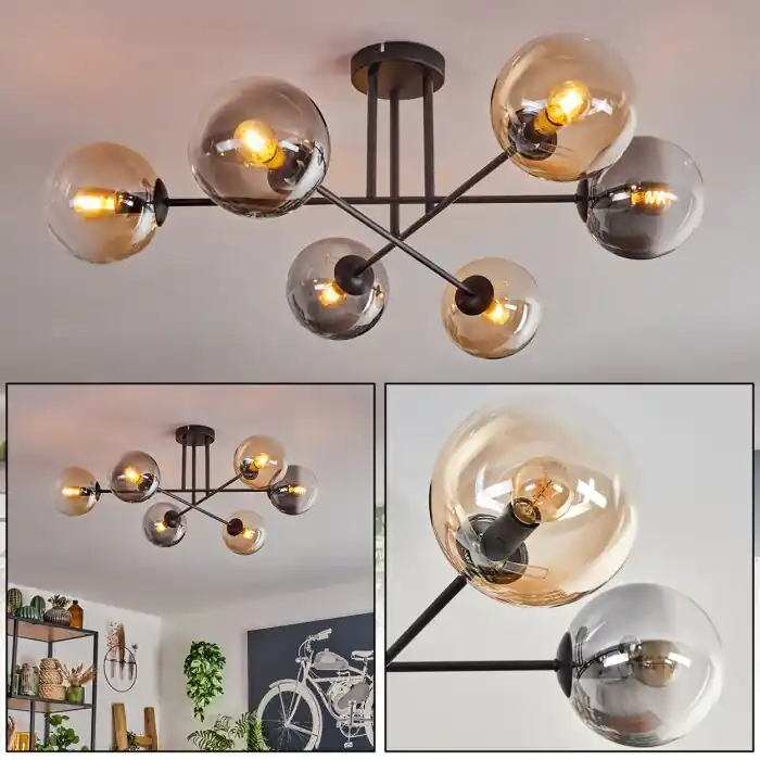 Gastor Plafondlamp - Glas 15 cm Amber, Duidelijk, Rookkleurig, 6-lichts Beste Prijs