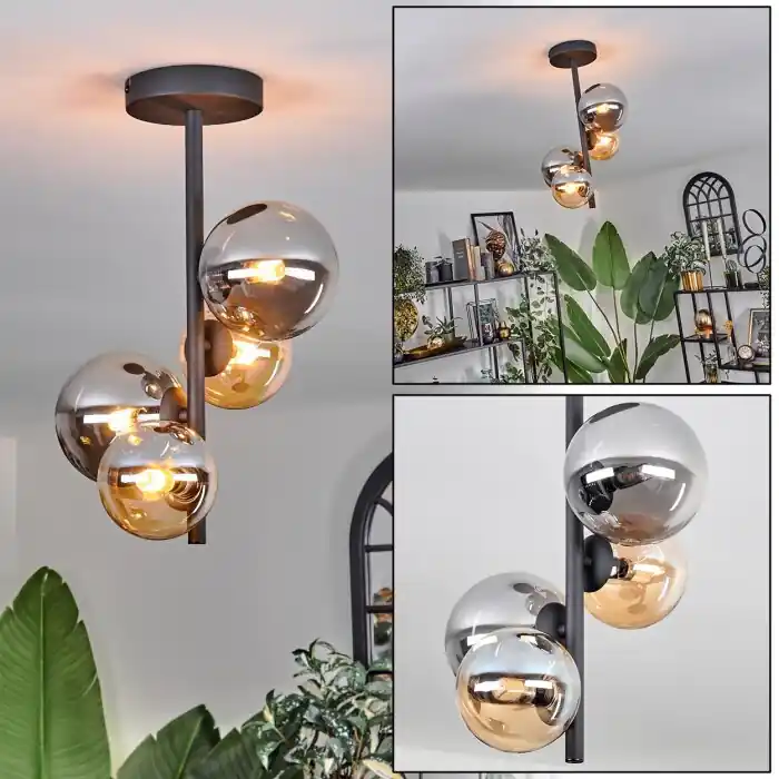 Voordeelprijs Chehalis Plafondlamp - Glas 10 cm, 12 cm Amber, Rookkleurig, 4-lichts