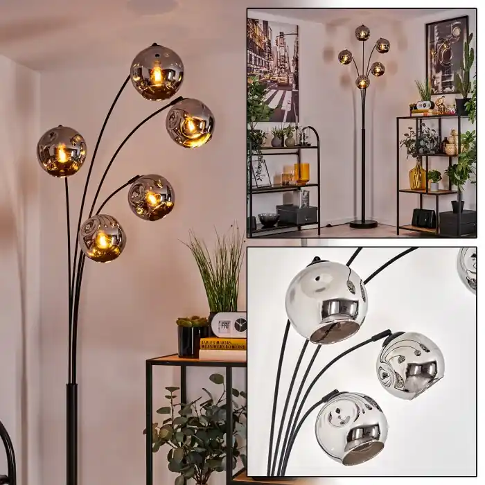 Ripoll Staande lamp - Glas 15 cm Chroom, 5-lichts Exclusieve Aanbieding