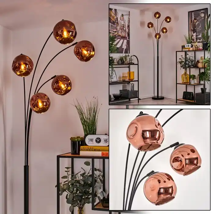 Aanbieding Ripoll Staande lamp - Glas 15 cm Koperkleurig, 5-lichts