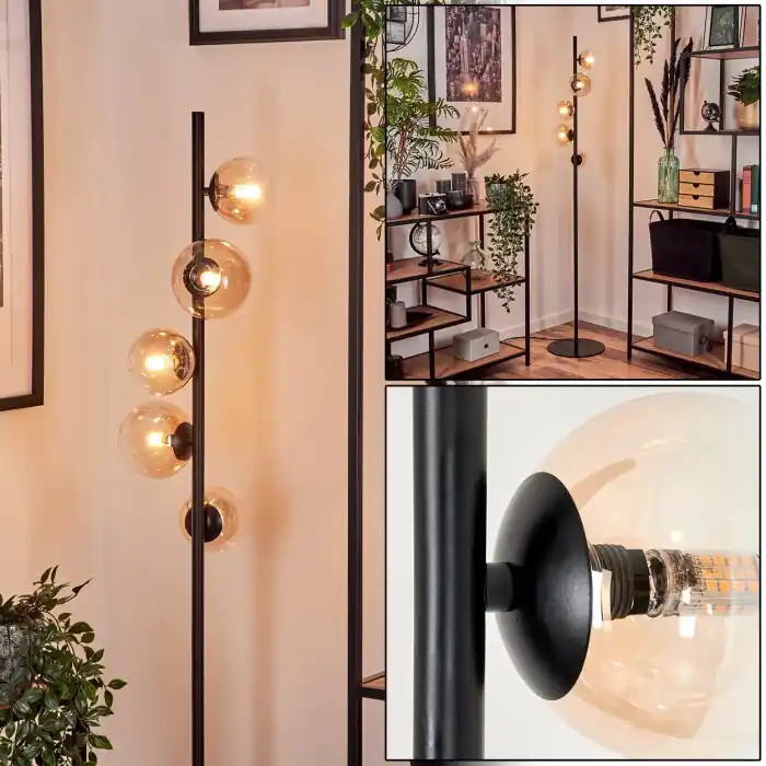 Hete Deal Remaisnil Staande lamp - Glas 10 cm, 12 cm Amber, Duidelijk, 5-lichts