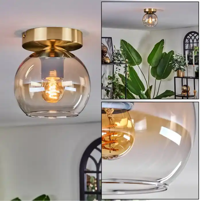 Seizoensaanbieding Koyoto Plafondlamp - Glas 15 cm Amber, Duidelijk, 1-licht