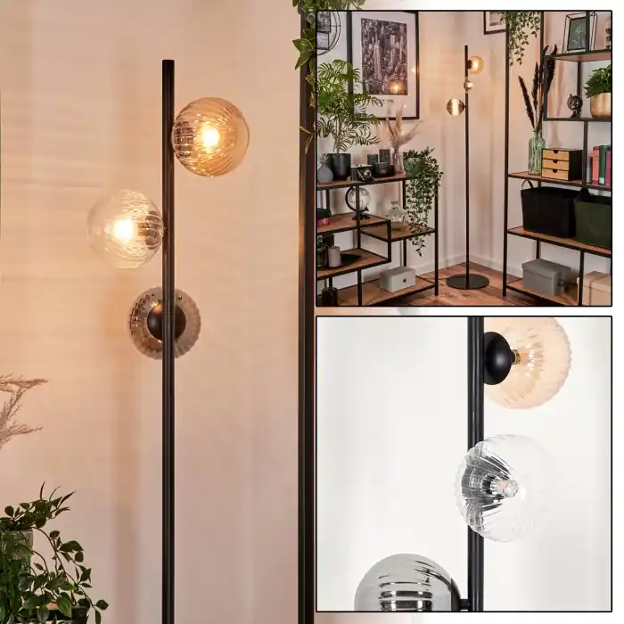 Aanbieding Remaisnil Staande lamp - Glas 12 cm Zwart, 3-lichts