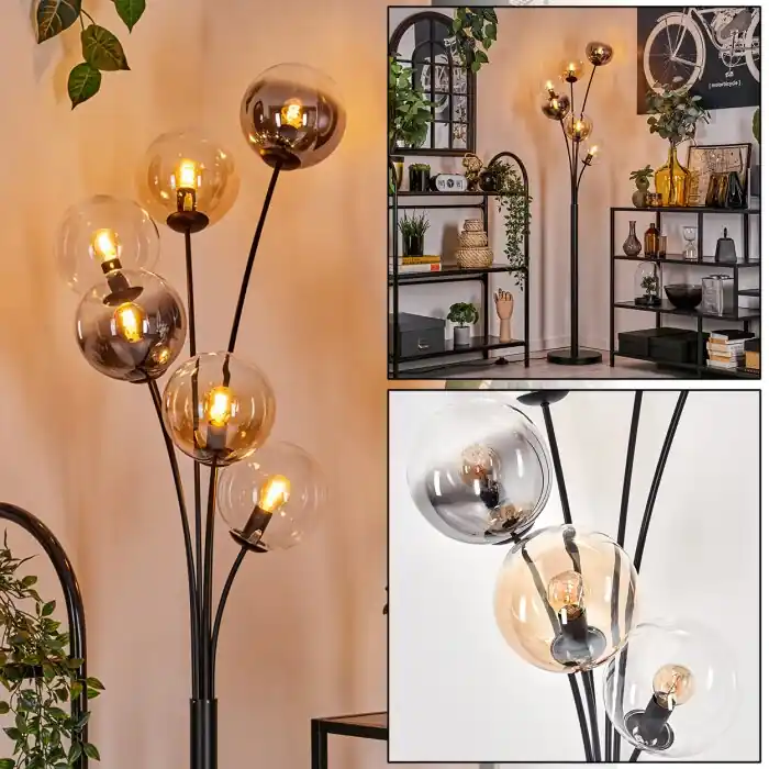 Gastor Staande lamp - Glas 15 cm Amber, Duidelijk, Rookkleurig, 6-lichts Gereduceerde Prijs