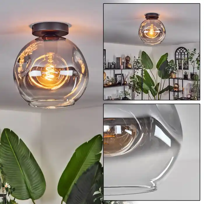 Seizoensaanbieding Ripoll Plafondlamp - Glas 25 cm Duidelijk, Rookkleurig, 1-licht