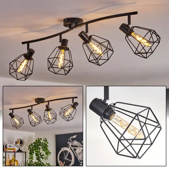 Yaak Plafondlamp Zwart, 4-lichts Goedkoop