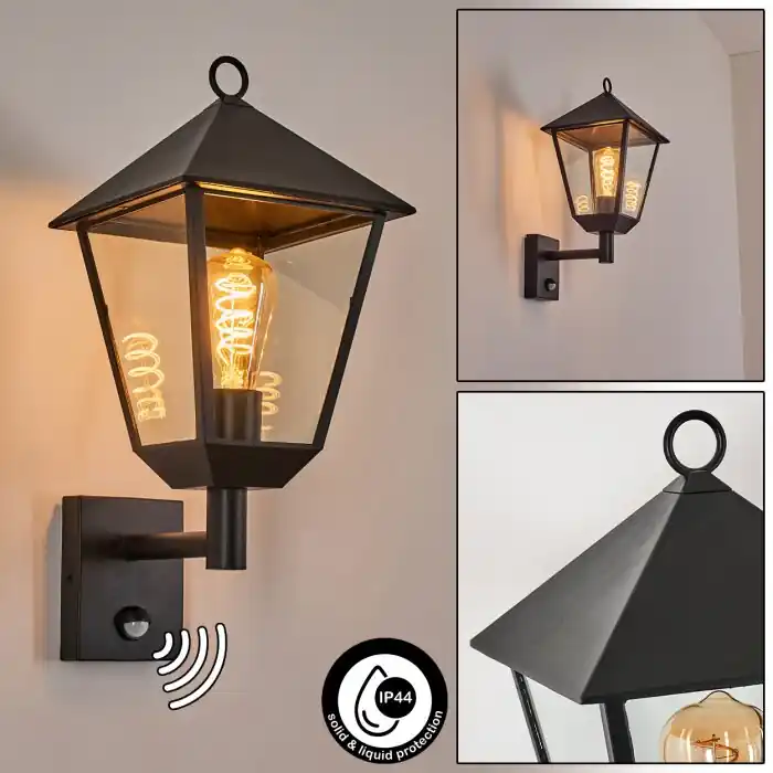 Anfei Wandlamp voor buiten Zwart, 1-licht, Bewegingsmelder Actieprijs