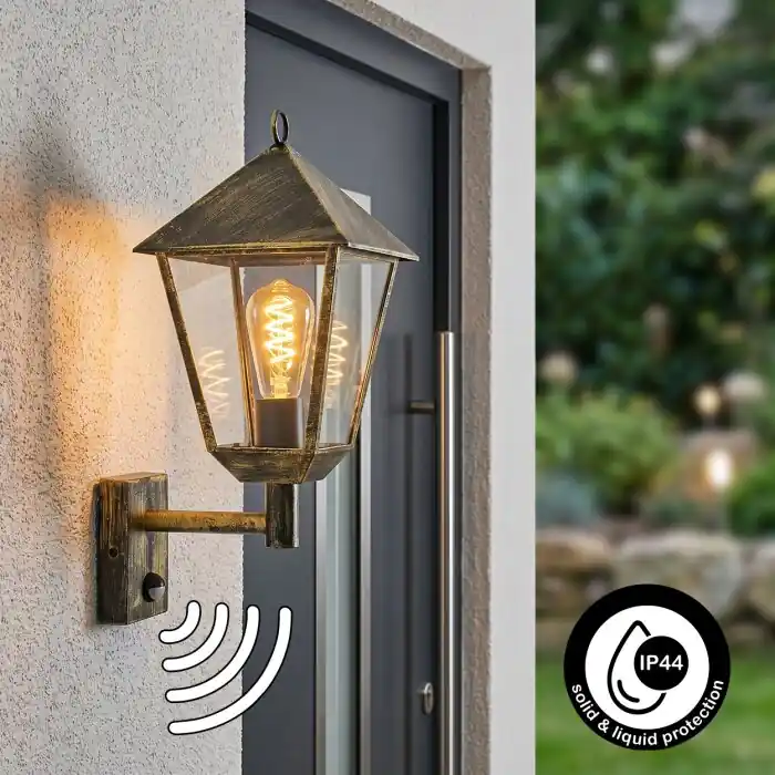 Anfei Wandlamp voor buiten Goud, Zwart, 1-licht, Bewegingsmelder Superprijs