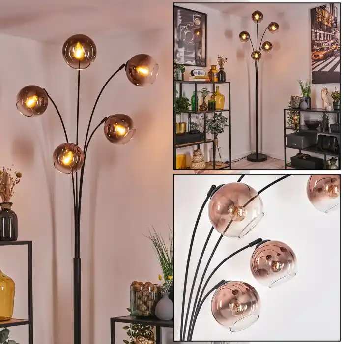 Koyoto Staande lamp Duidelijk, Koperkleurig, 5-lichts Beperkt Aanbod